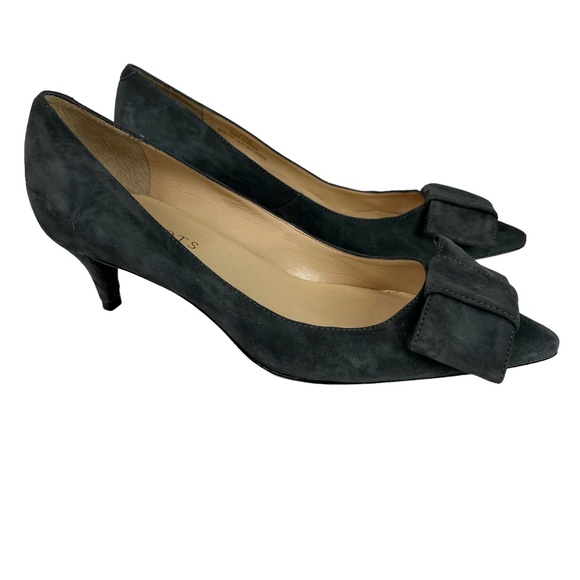 Talbots Shoes - TALBOTS Genuine Leather Suede Gray Kitten Heels Bow Point Toe Pumps Shoes sz 6.5